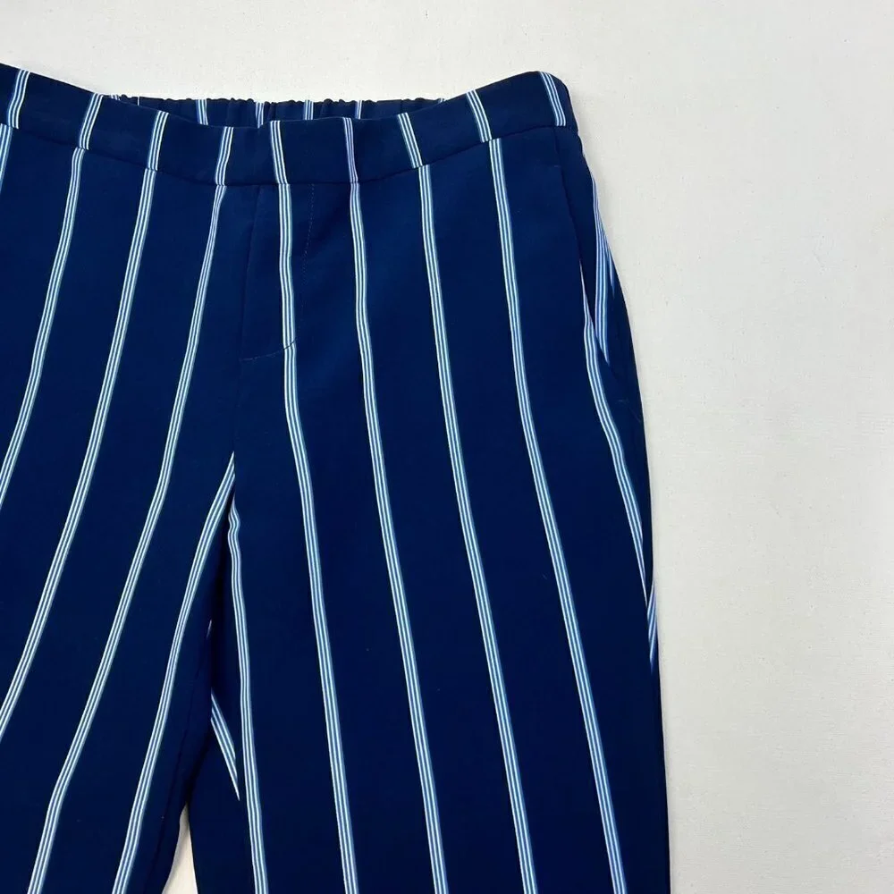 Old Navy Cropped Pull On Women’s Blue/White Striped Dress Pants Size 6 - Picture 2 of 8